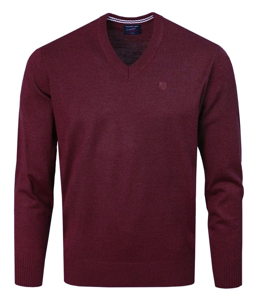 Sweter Męski Wełniany - Dekolt w Serek - Pako Jeans - Bordowy
