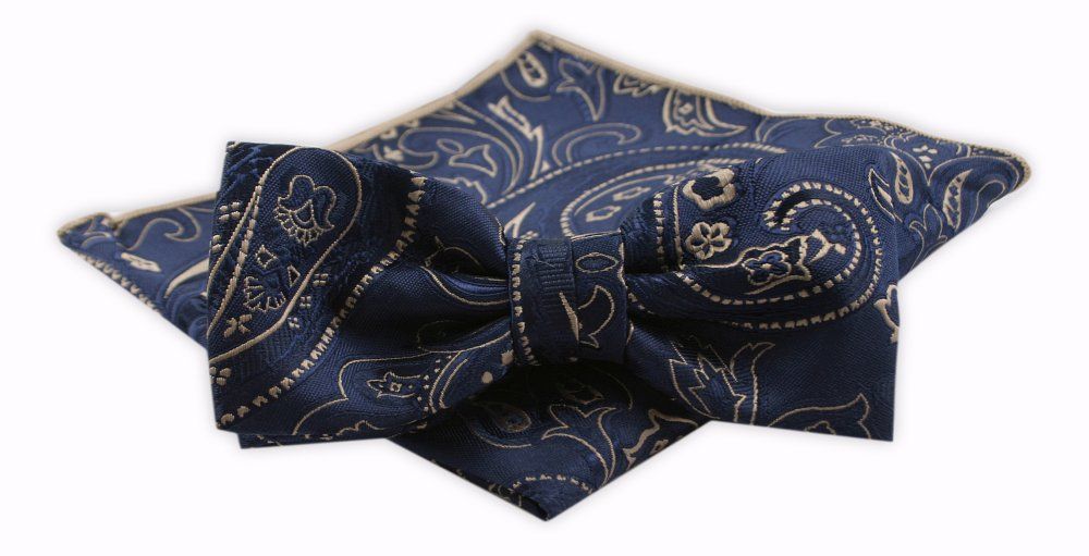 Zestaw: Mucha z Poszetką - Alties - Granatowa ze Wzorem Orientalnym