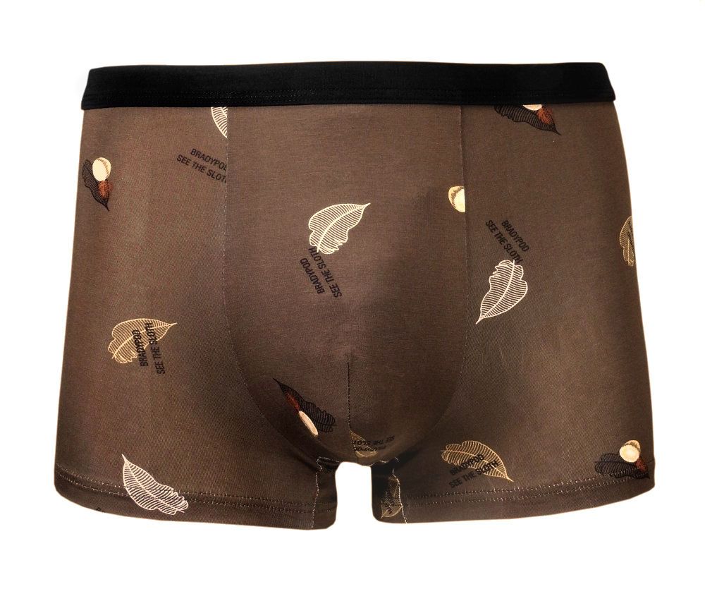 Bokserki Obcisłe, Brązowe w Liście, Bawełniane, Majtki z Elastanem -ALTIES