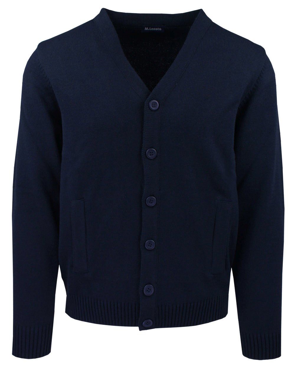 Rozpinany Sweter na Guziki - Lasota - Granatowy, z Kieszeniami