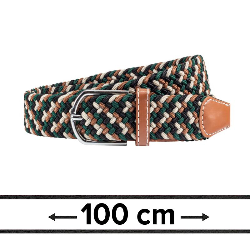 Pasek Elastyczny, Beżowo-Zielony Pleciony, do Spodni, Casualowy, Parciany -HIS STORY