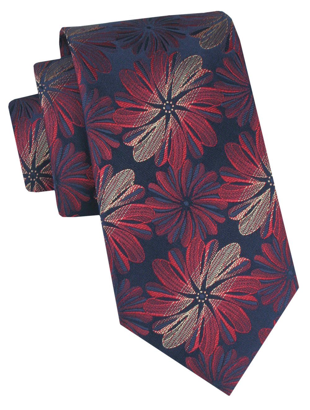 Klasyczny, Męski Krawat Alties - Czerwień i Granat, Duże Kwiaty