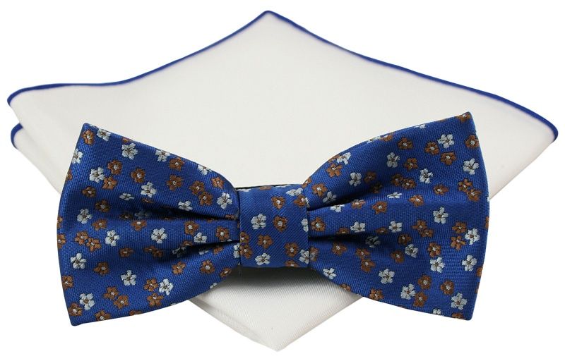 Mucha z poszetką - Chattier, Męska - Ciemnoniebieska z Motywem Kwiatowym