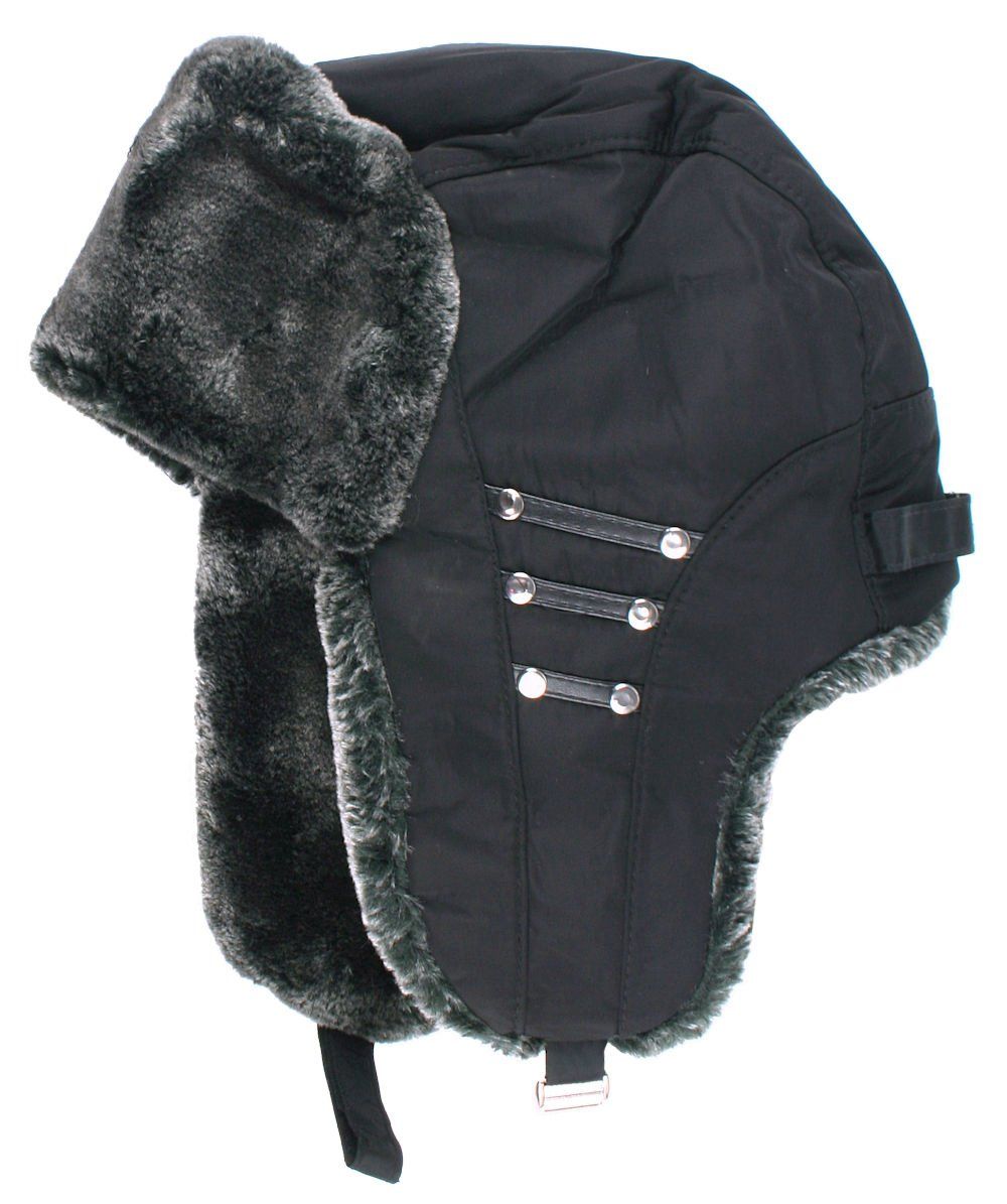 Ciepła, Zimowa Czapka z Uszami (Pilotka) - Jarek - Czarna