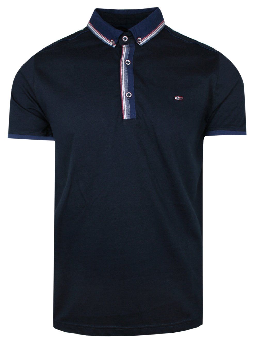 Koszulka POLO, Granatowa Krótki Rękaw, Męska, bez Nadruku, Jednokolorowa