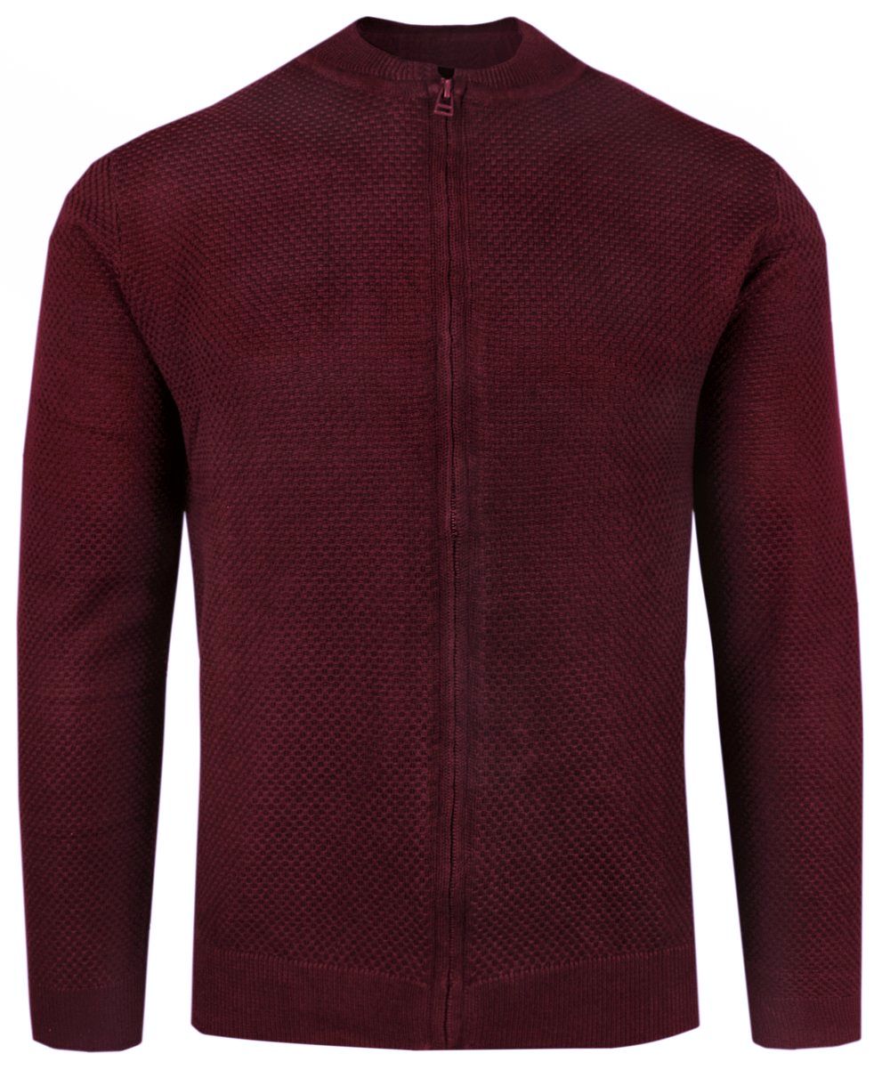 Sweter Męski Bawełniany na Zamek z Wysokim Dekoltem – Alties - Bordowy