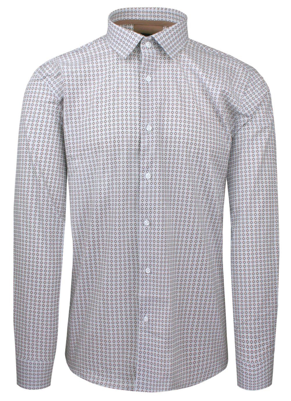 Wizytowa Koszula Bawełniana, Męska (Regular) - Victorio - Brązowo-Niebieski Drobny Wzór