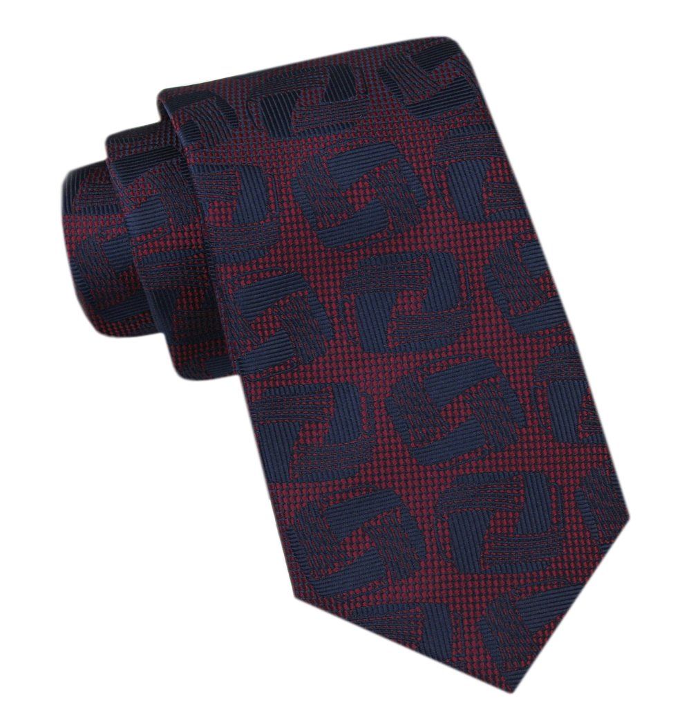 Modny Męski Krawat - Alties - Bordowy w Duży Granatowy Wzór