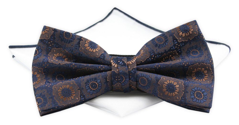 Mucha z Poszetką Chattier ZESTAW - Granat z Brązem w Kwiaty