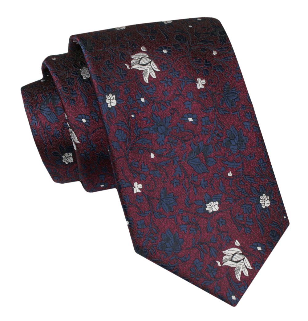 Krawat Męski, Klasyczny - ALTIES - Bordo, Kwiaty