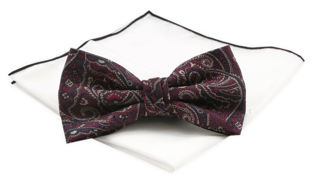 Mucha Męska z Białą Poszetką - Chattier - Bordo z Orientalnym Wzorem