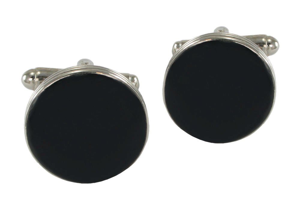 Męskie Spinki do Mankietów - Alties - Srebrne, Czarne Wypełnienie