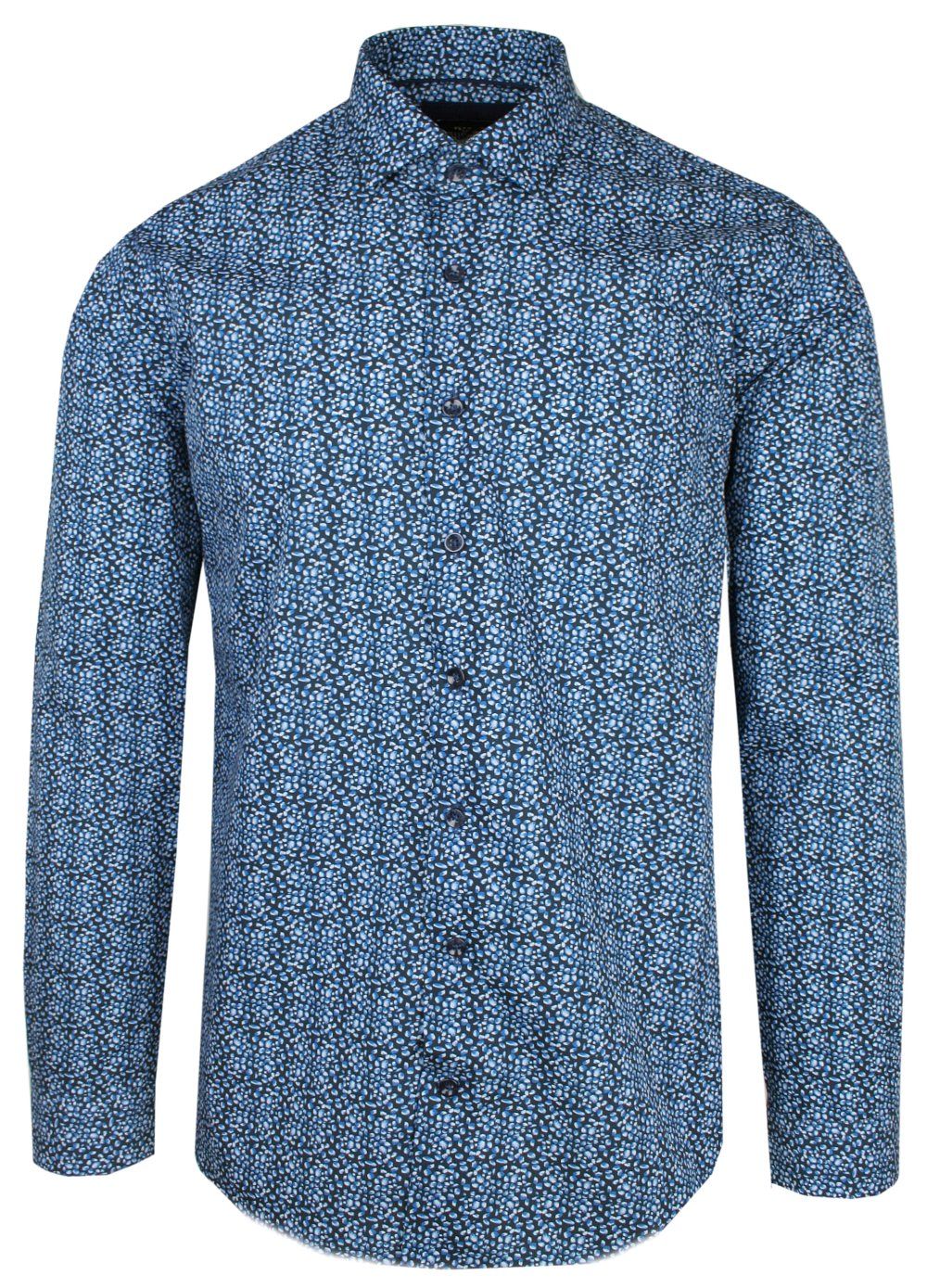 Koszula Męska Wizytowa, Niebiesko-Granatowa w Kropki, Krój Prosty, Długi Rękaw, RIGON