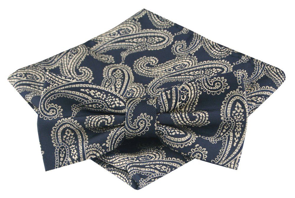 Mucha Męska z Poszetką - Alties - Granat, Jasnozłote Paisley