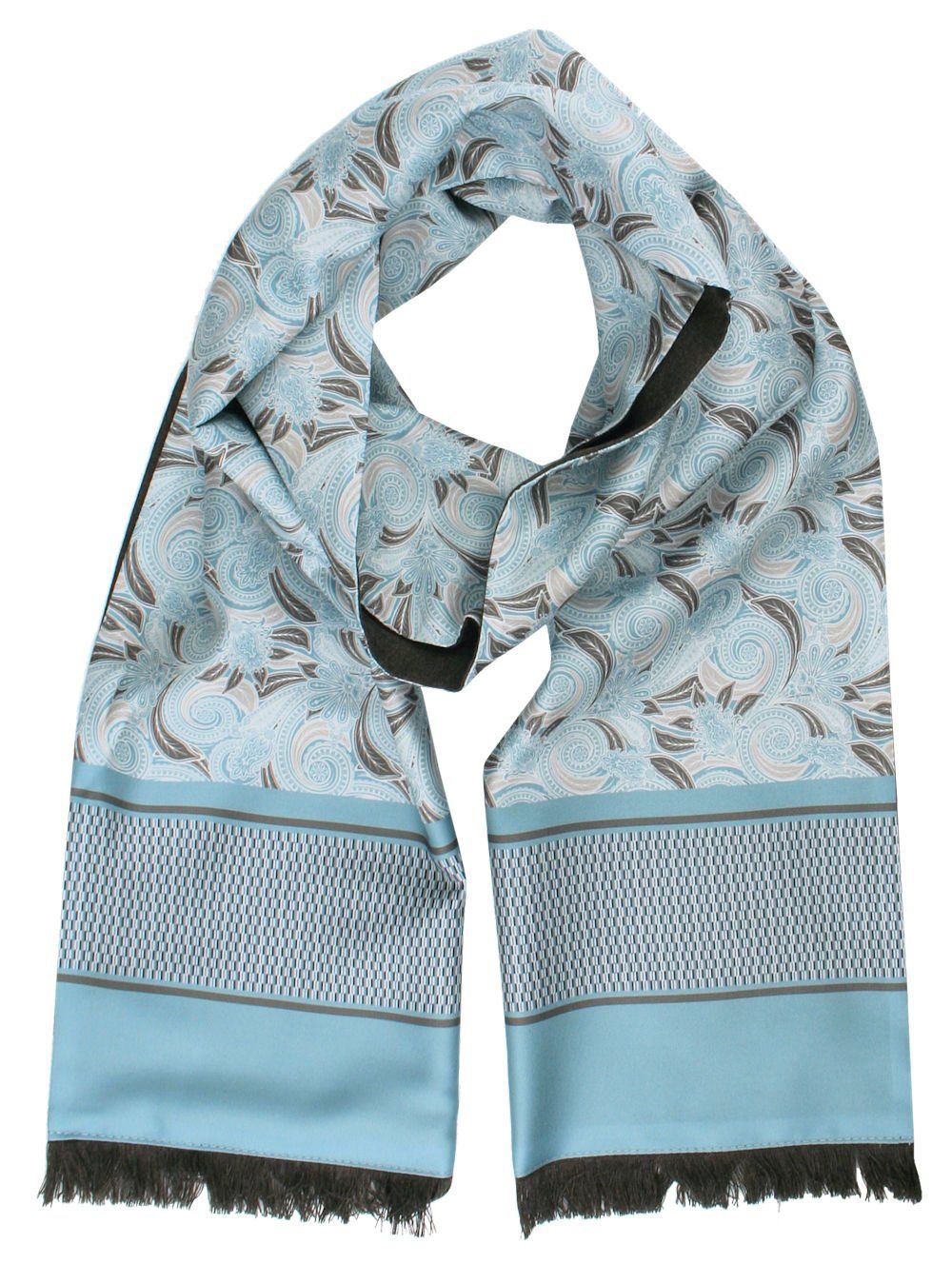 Elegancki Szalik Wełniano-Jedwabny - His Story - Błękitny w Orientalny Wzór