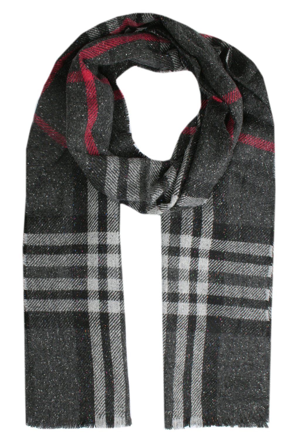 Męski Szalik z Wełną i Jedwabiem - V. Fraas - Grafit w Kratkę