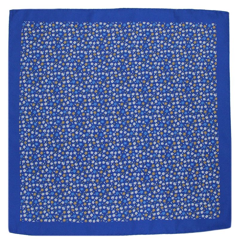 Stylowa, Męska Poszetka CHATTIER - Niebieska, Drobne Kwiatki