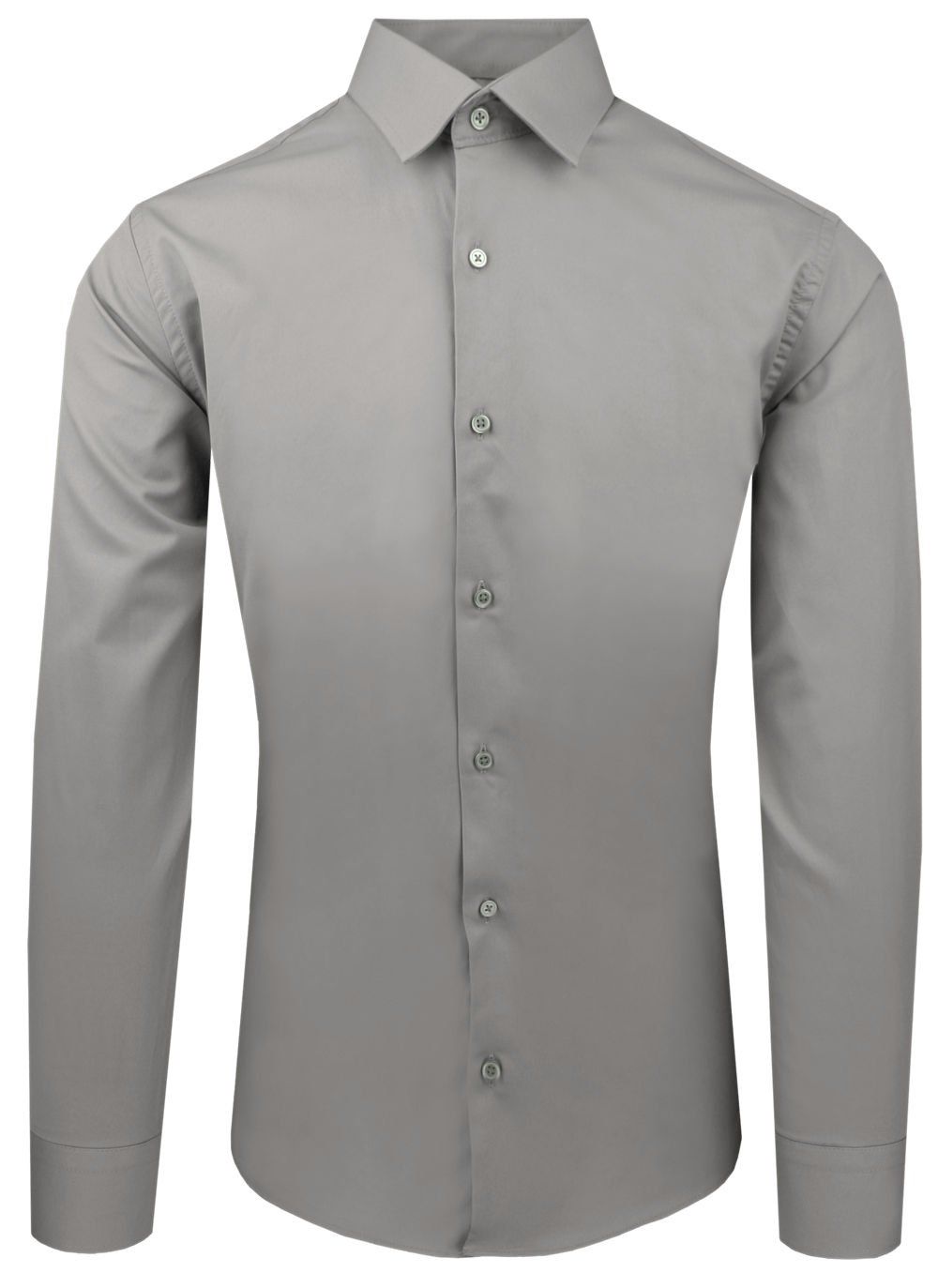 Ciemnoszara Koszula Bawełniana o Taliowanym Kroju, Jednokolorowa