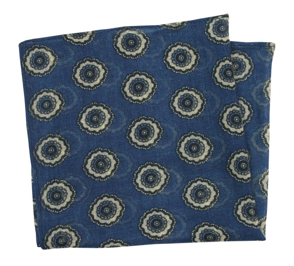 Poszetka Beżowo-Niebieska, Wzór Geometryczny, Męska, Cienka, Delikatna, Elegancka -CHATTIER