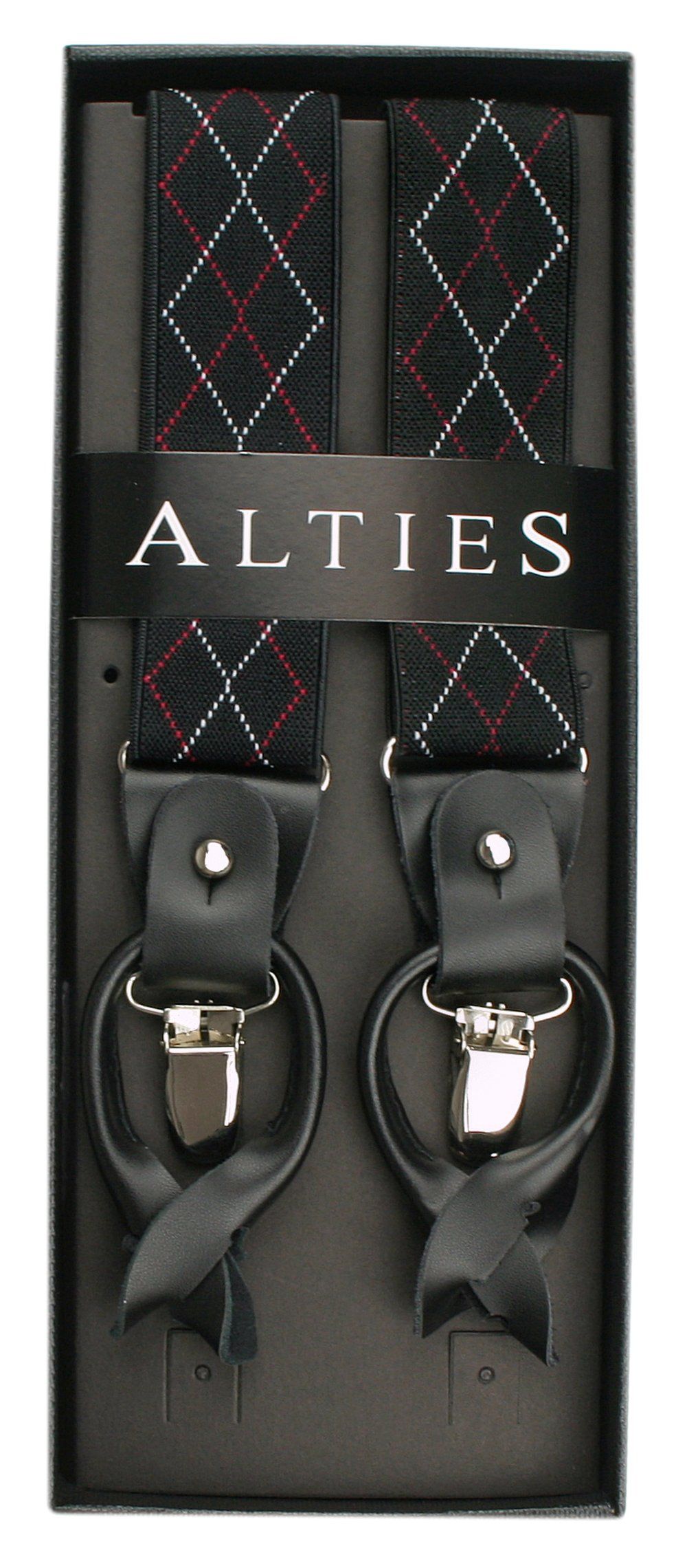 Szelki Męskie, Zapięcie na Guziki lub Żabki - ALTIES - Czarne w Romby