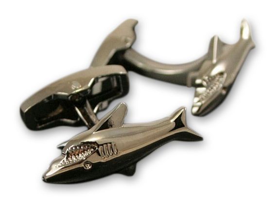 Stylowe, Męskie Spinki do Mankietów - ALTIES - Rekiny, Dla Wędkarzy