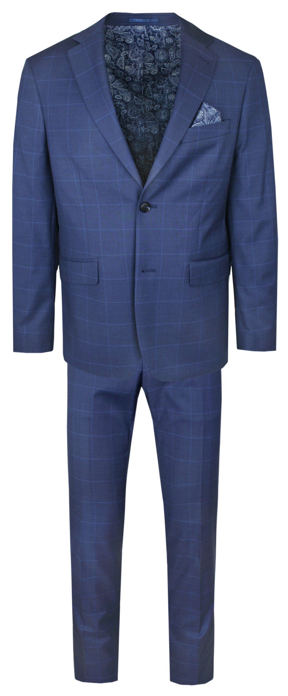 Elegancki Męski Garnitur - Victorio - Granatowy w Kratę