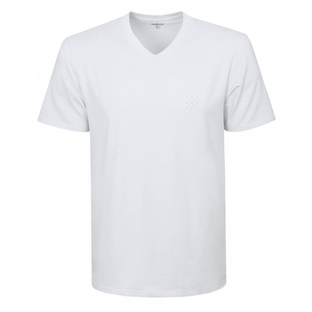 Koszulka Męska (T-Shirt) - Pako Jeans - Biała, Dekolt V-Neck (Serek)