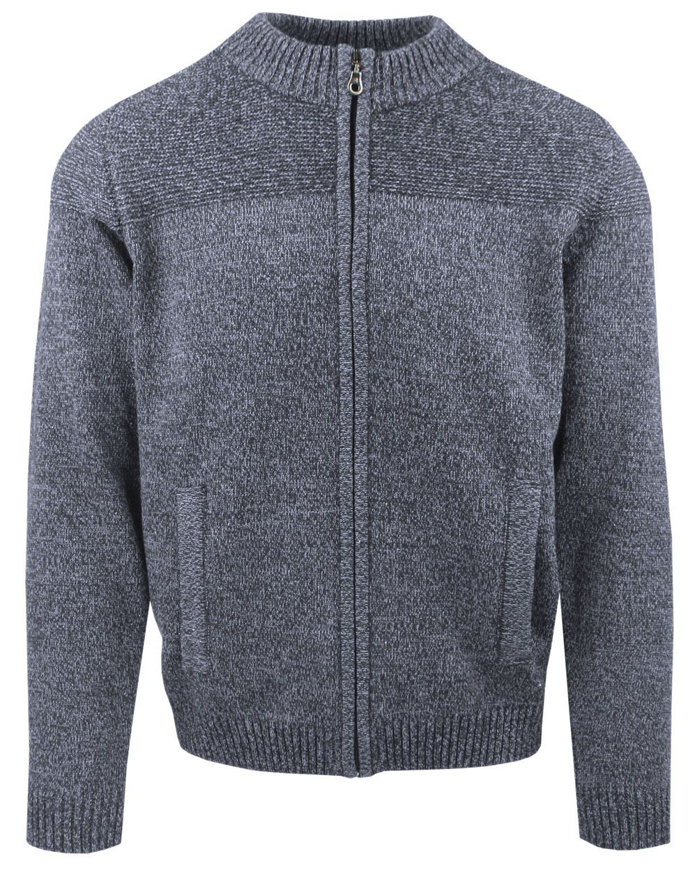 Sweter Męski - Lasota - Rozpinany (Kardigan) - Popielaty Melanż, Kieszenie