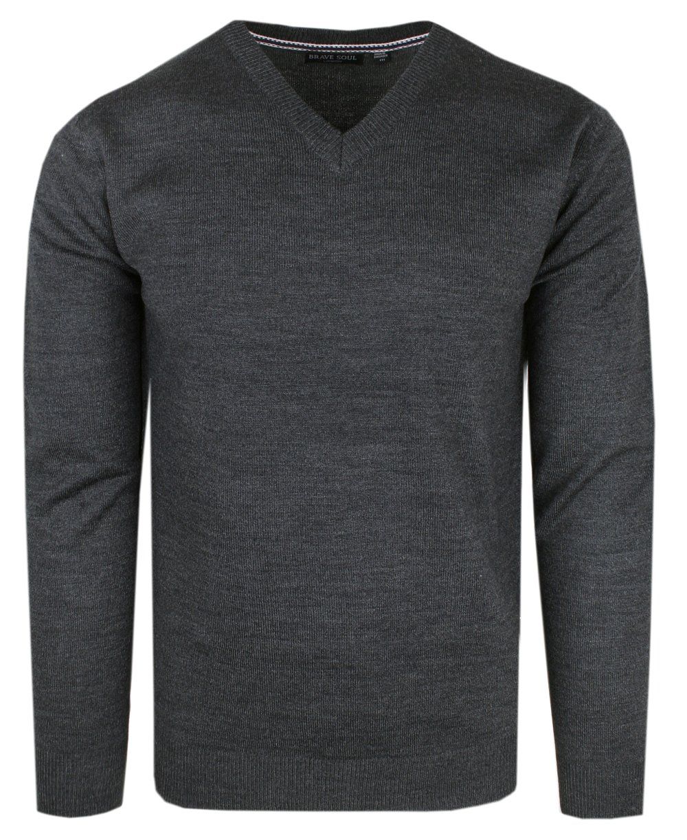 Męski Sweter w Serek (V-neck) - Brave Soul - Grafitowy