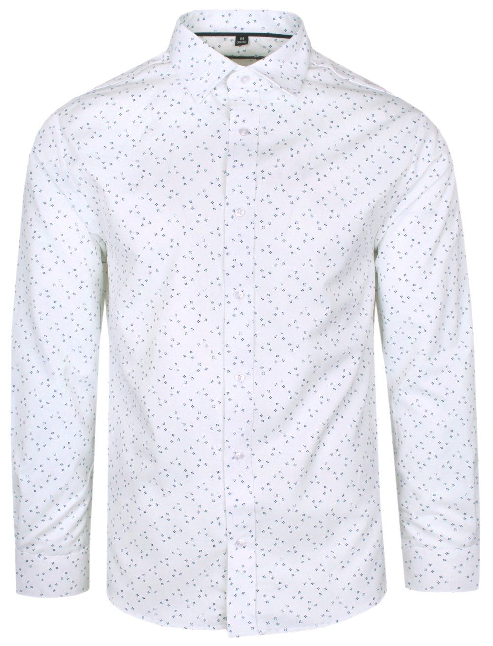 Koszula Wizytowa, Długi Rękaw, Biała w Drobny Wzór, Taliowana, SLIM -Victorio
