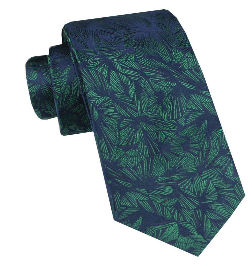 Elegancki i Modny Krawat Jedwabny - Alties - Granat z Zielonym Motywem Kwiatowym