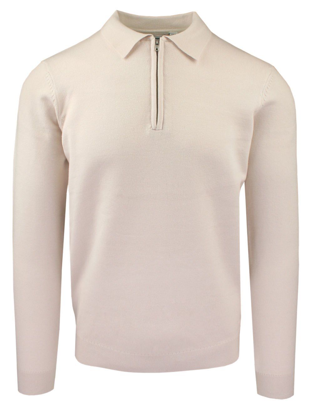 Męski, Lekki Sweter z Wiskozy z Kołnierzykiem Polo - Brave Soul - Kremowy