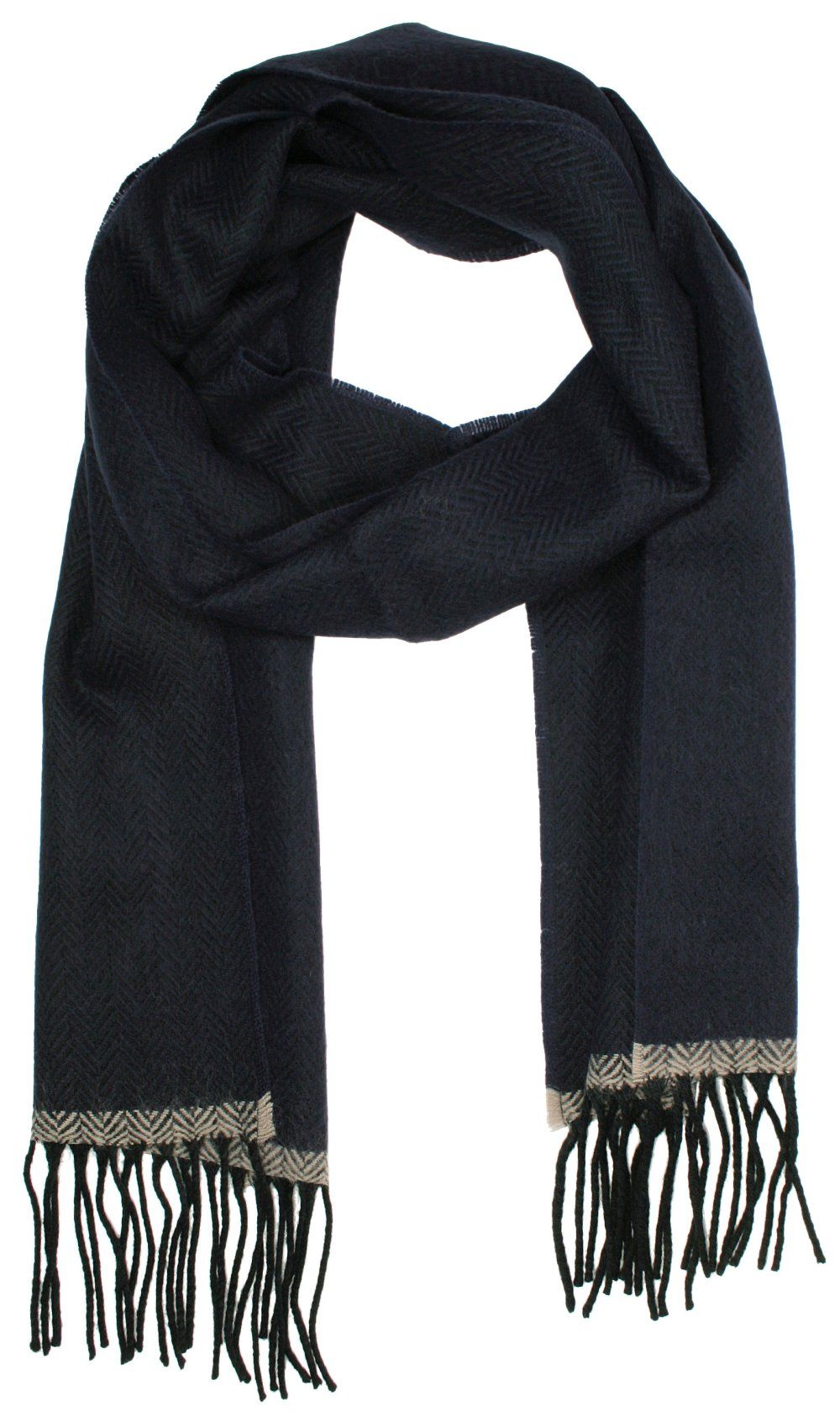 Szalik V.FRAAS, Granatowy w Jodełkę, z Frędzlami, Jesienno-Zimowy, Ciepły, Męski