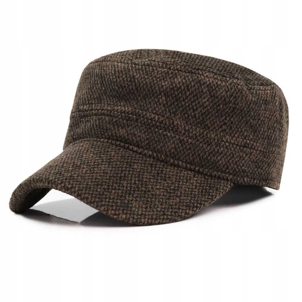 Delikatnie Ocieplana Czapka z Daszkiem (Partolówka) - Pako Jeans - Brązowy Melanż