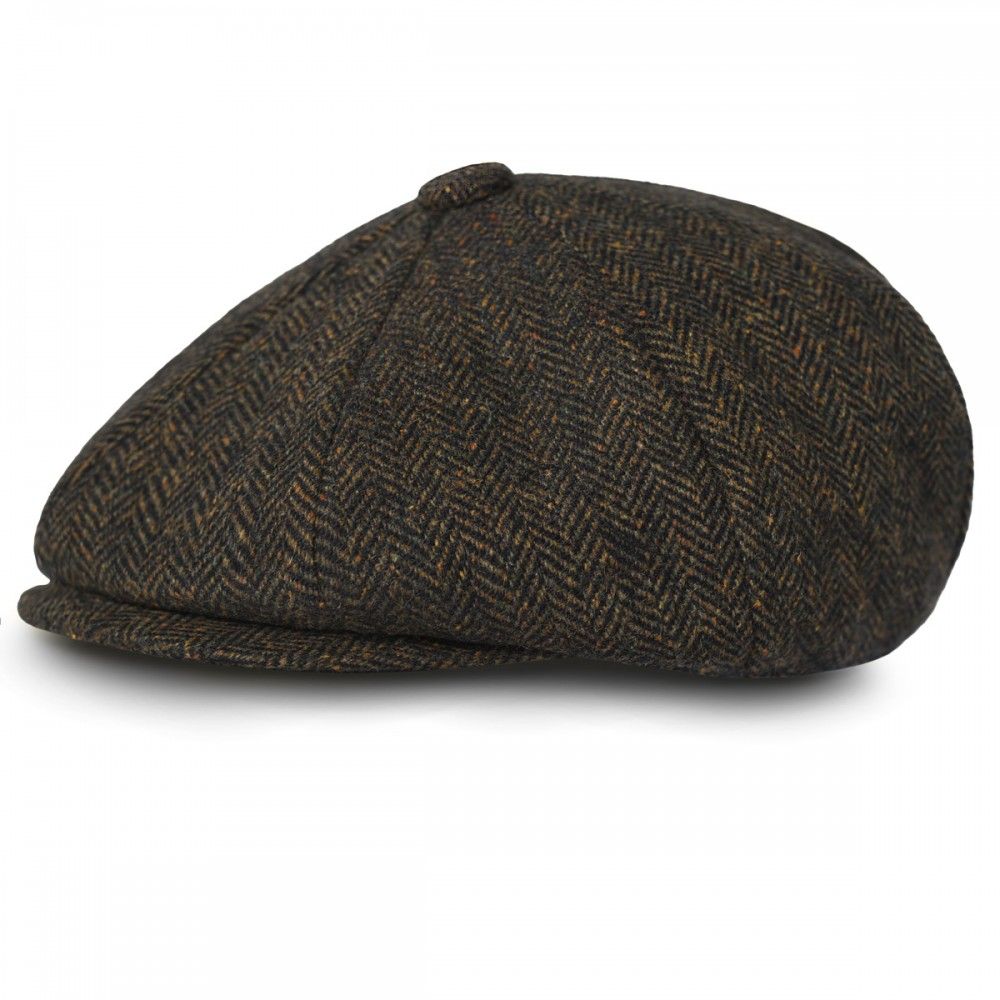 Kaszkiet Wełniany, Jesienno-Zimowy - Pako Jeans - Brąz w Jodełkę