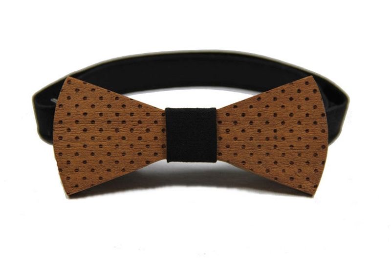 Mucha Drewniana, w Kropki, Groszki, Męska, Casualowa -BOW BOW TIES