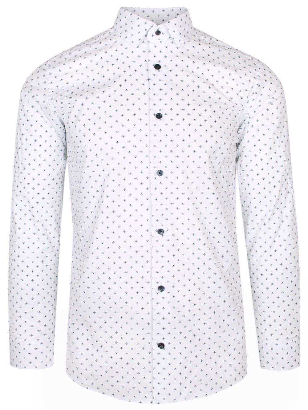 Koszula Wizytowa, Długi Rękaw, Drobny Wzór na Białym Tle, Taliowana, SLIM -Victorio