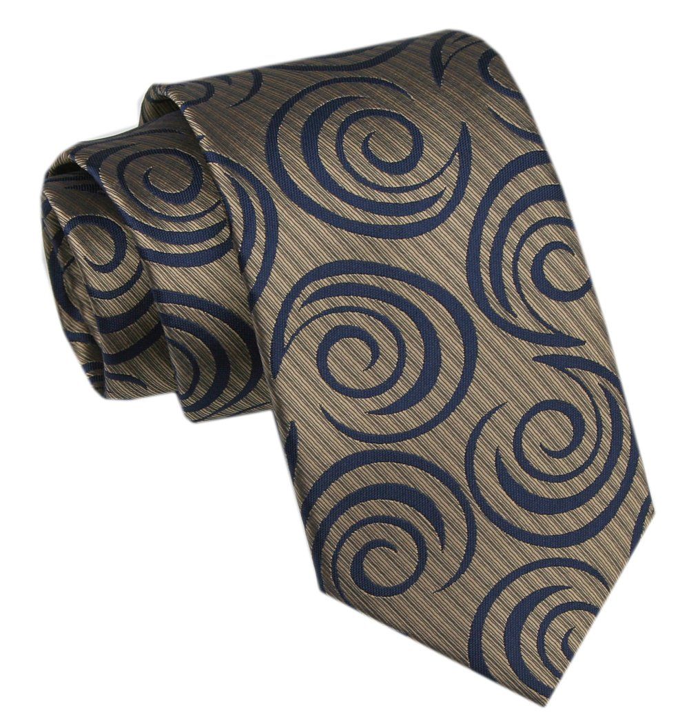Elegancki Krawat Męski - Alties - Ciemne Złoto, Granatowy Wzór