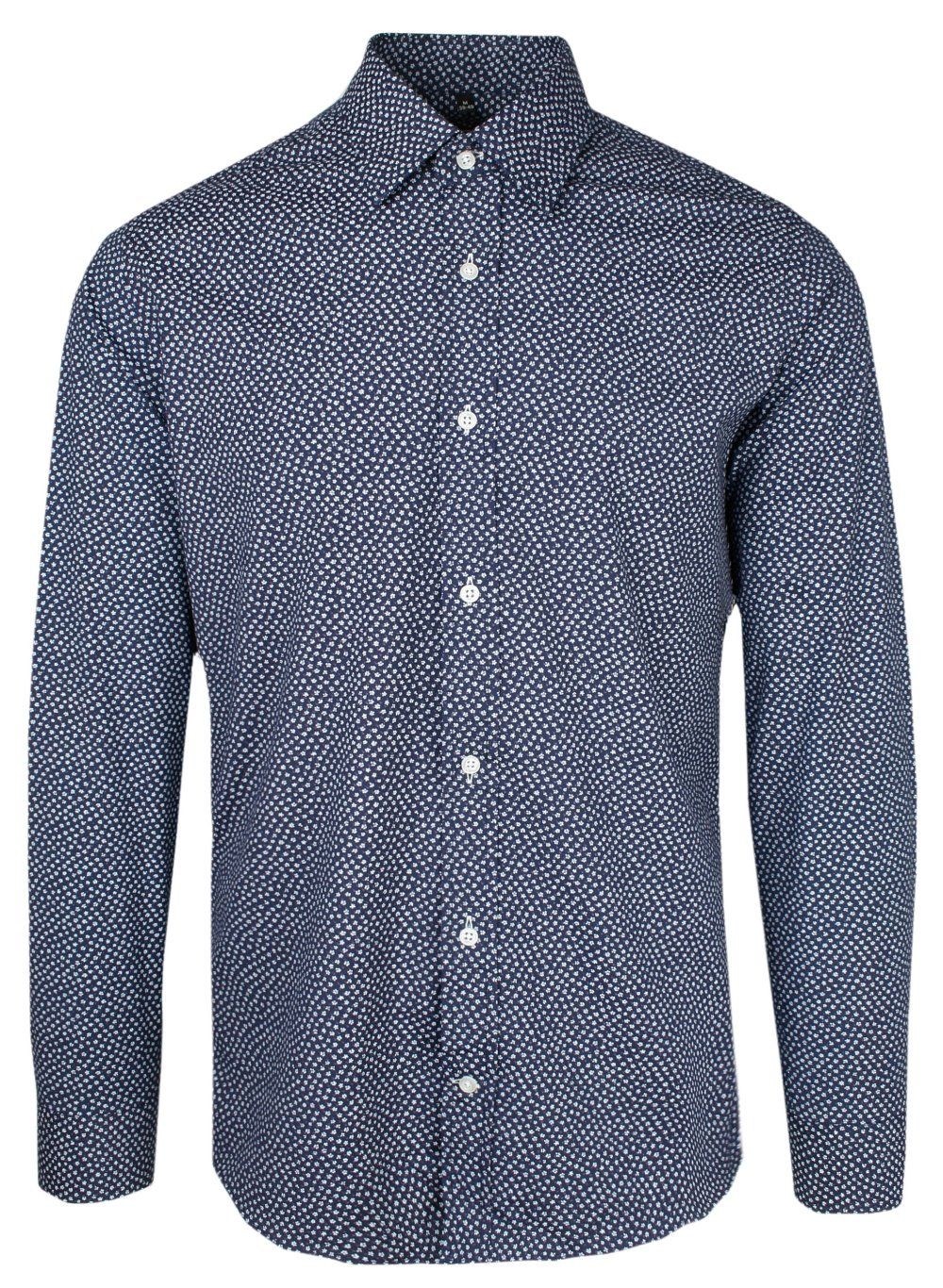 Koszula Wizytowa Granatowa w Drobne Kwiatki z Długim Rękawem -Victorio
