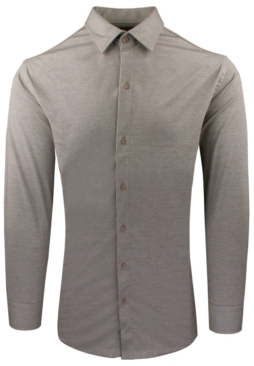 Męska Koszula z Dzianinowej Tkaniny - Krój Taliowany - Ciemny Beż