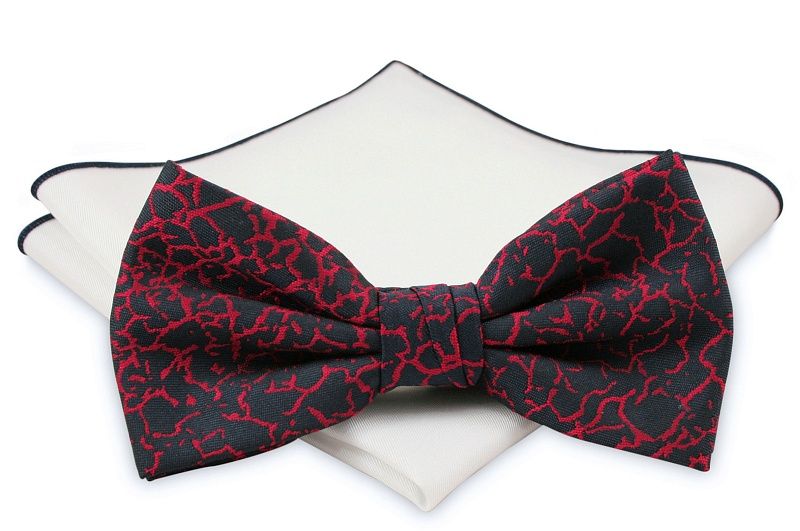 Mucha z poszetką - Chattier, Męska - Granatowa z Czerwonym Wzorem