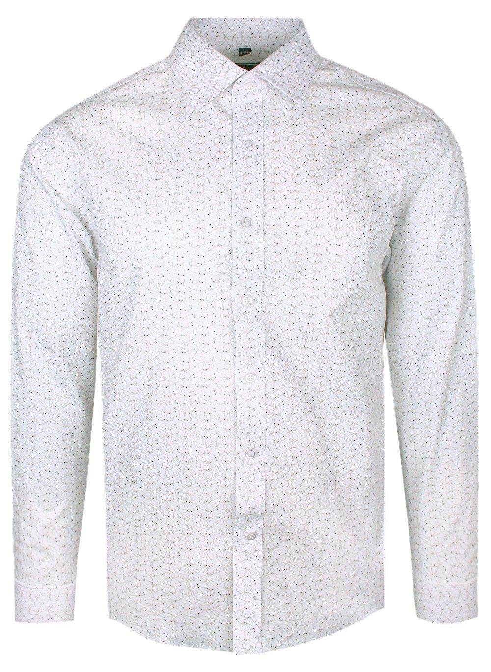 Męska Koszula Wizytowa - Prosty Krój - Victorio - Biała, Drobny Beżowy Wzór