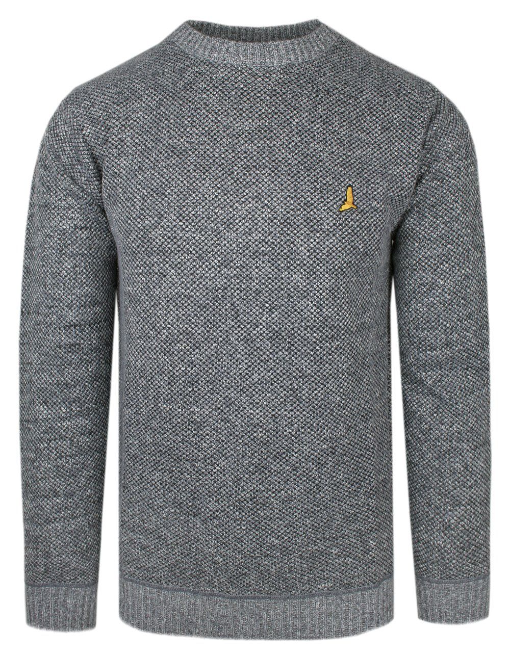 Ciepły Męski Sweter – U-Neck – Brave Soul - Popielaty Melanż