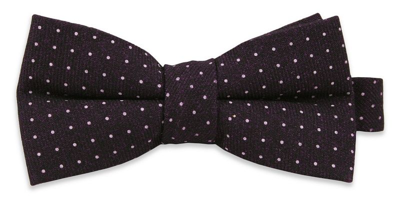 Ciemna Bordowa Bawełniana Mucha -EM Men's Accessories- Męska, w Białe Kropki, Groszki