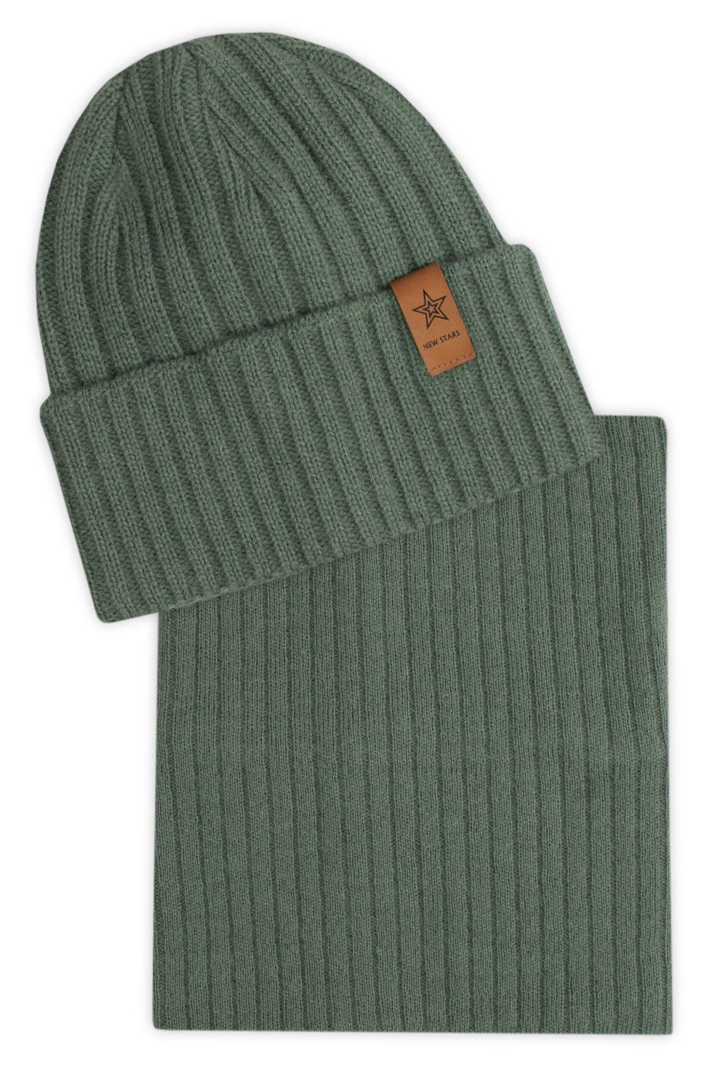 Zestaw na Prezent - Czapka z Kominem - Pastelowa Zieleń