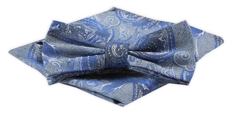 Mucha Męska z Poszetką w Zestawie - Alties - Duży Wzór w Odcieniach Niebieskiego