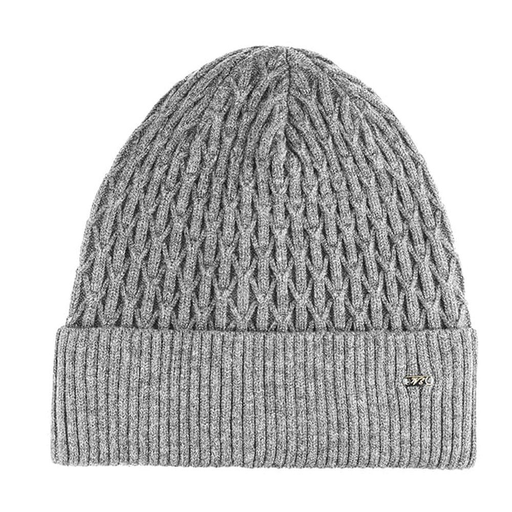 Jednokolorowa Czapka Zimowa Typu Beanie – Zimowa - Popielata Dzianina