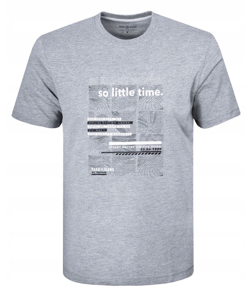 T-Shirt (Koszulka) Męska - Pako Jeans - Szara z Dużym Nadrukiem