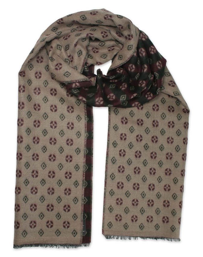 Szalik Beżowo-Bordowy Miękki, Firmy V.Fraas -Cashmink- Wzór Geometryczny, Elegancki, Męski