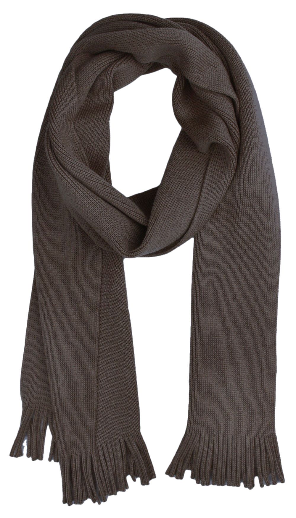 Męski Ciepły Szalik Wełniany -V. FRAAS- Jesienno-Zimowy, Dziergany z Frędzlami - Jasny Brąz